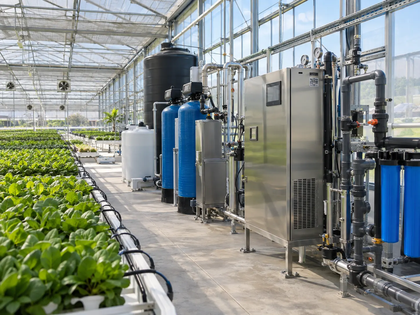 Sistema de tratamento instalado em estufa de cultivo protegido